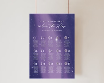 Stellar Purple Seating Chart,  Starry Night Wedding Sign, Celestial Wedding Decor, Purple Galaxy, Moon Wedding Decor, Celestial Seating