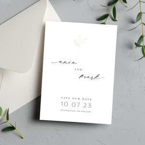 Elegant Save the Date Invite, Modern Save the Date Invitation Template, Minimalist Save The Date, White and Gold Save the Date Cards, Ania image 6