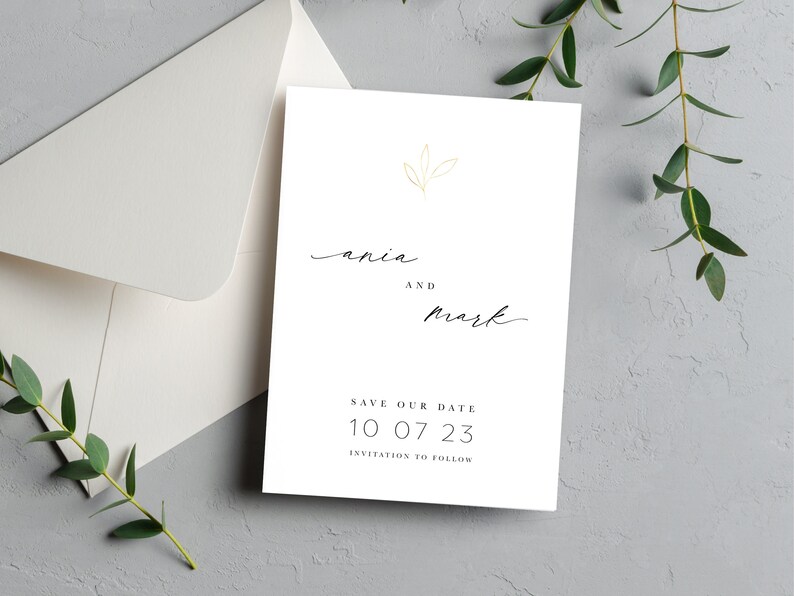 Elegant Save the Date Invite, Modern Save the Date Invitation Template, Minimalist Save The Date, White and Gold Save the Date Cards, Ania image 6