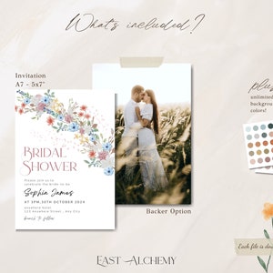 Spring Bridal Invitation, Bridal Shower Invite Floral, Floral Invitation, Colorful Spring Floral Invite Template, Wildflowers Invitation image 3