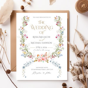 Summer Garden Wedding, Wildflower Wedding Invite, Spring Flowers Wedding Invite, Wildflowers Invitation, Colorful Floral Invite Template image 1