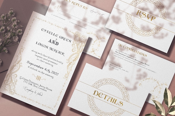 Celtic Wedding Invitation Suite, Storybook Wedding Invitation, Fantasy Elven Wedding, Medieval Fairytale Theme, Celtic Woodland Invite