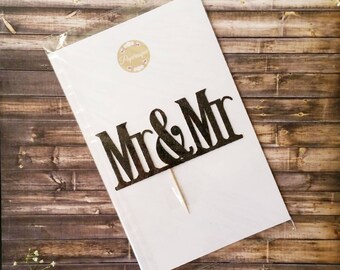 Mr & Mr wedding cake topper in Black Glitter