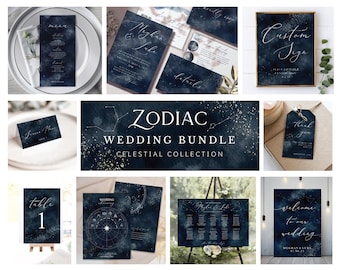 Celestial Zodiac Wedding Bundle, Constellation Wedding, Celestial Wedding, Under The Stars, Astrology Wedding, Printable Wedding, ZCW