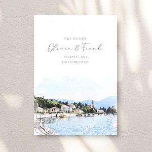 Custom Watercolor Save the Date, Custom Watercolour Save the Date, Artistic Painting Effect, From Photo, Destination Wedding, Como