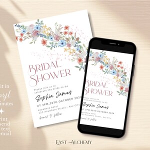 Spring Bridal Invitation, Bridal Shower Invite Floral, Floral Invitation, Colorful Spring Floral Invite Template, Wildflowers Invitation image 2