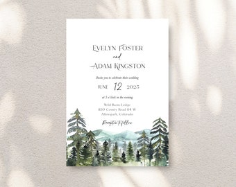 Pine Forest Wedding Invitation, Rustic Invitation, Sage Green Invitation, Winter Wedding, Forest Trees Invitation, Woodland Wedding, Basin
