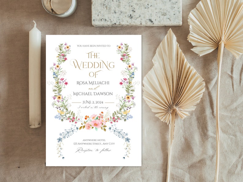 Summer Garden Wedding, Wildflower Wedding Invite, Spring Flowers Wedding Invite, Wildflowers Invitation, Colorful Floral Invite Template image 6