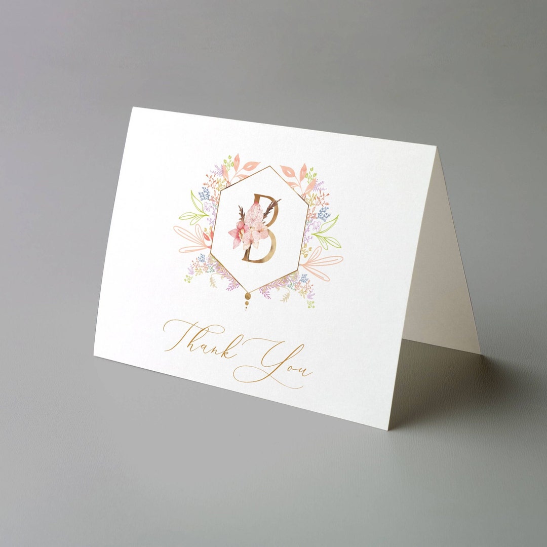 Floral Thank You Cards, Personalized Monogram Cards, Wedding Thank You ...