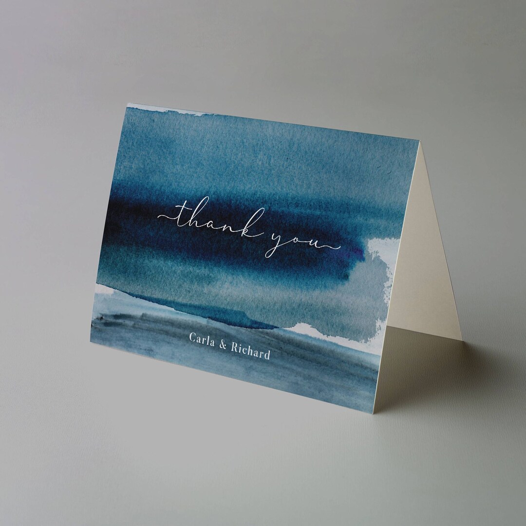 Capri Thank You Card, Ocean Blue Watercolor, Ocean Theme, Blue ...