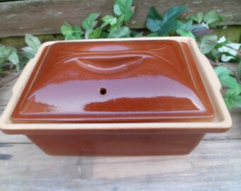 Prepare for oven stoneware tureen venisse Renault Berry, French terrine dish, prepare for clay, flat