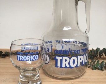 Carafe Tropico et son verre/Modèle bleu/Vintage