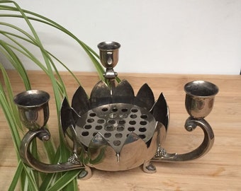 Lotus Candle holder/Flower spike/Silver metal