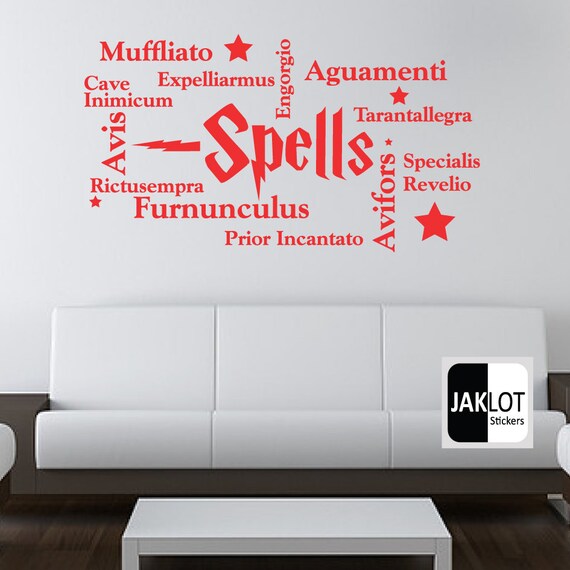 harry potter spells collage words vinyl wall art sticker | etsy