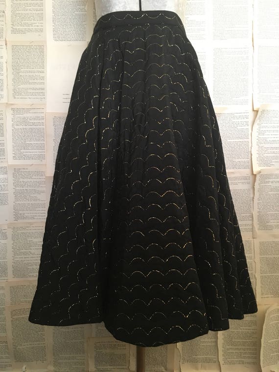 Vintage 1950's Black Quilted Circle Skirt