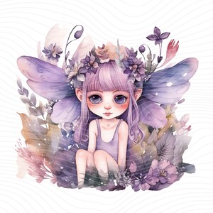 Fairy Cute Girl Clipart, Little Fairy Girl Watercolor, Fairy PNG - Digital Download