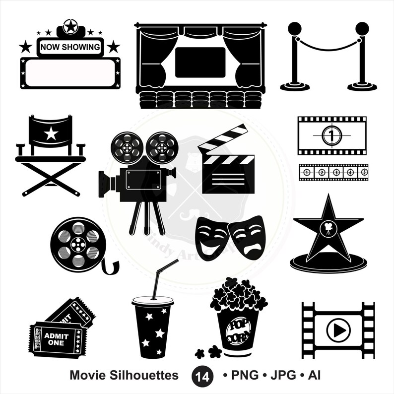 Movie Silhouettes Clipartcinema Silhouettesmovie | Etsy