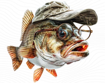 Funny Bass Fish PNG: Fishing Sublimation Design (Digital Download)