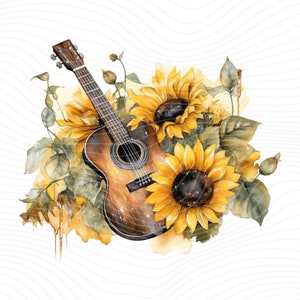 Guitar Sunflower Clipart, Western PNG, Country Music Lover PNG, Guitar png, Southern PNG - Digital Download