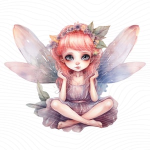 Fairy Cute Girl Clipart, Little Fairy Girl Watercolor, Fairy PNG - Digital Download