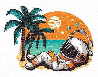 Relaxing Beach Astronaut PNG: Sublimation Design (Digital Download)
