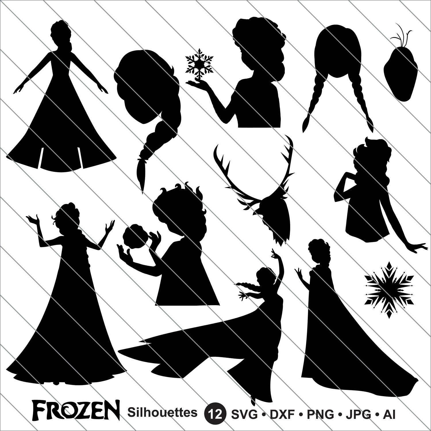 Frozen Silhouettes SVG frozen clipart bundle svg Frozen svg | Etsy