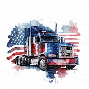 Semi Truck Flag Clipart, Semi Truck America Flag  Watercolor, Semi Truck Flag PNG - Digital Download