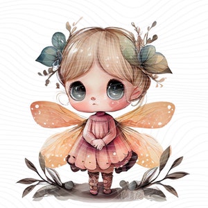 Fairy Cute Girl Clipart, Little Fairy Girl Watercolor, Fairy PNG - Digital Download