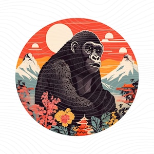 Japanese Gorilla PNG: Sublimation Design (Digital Download)