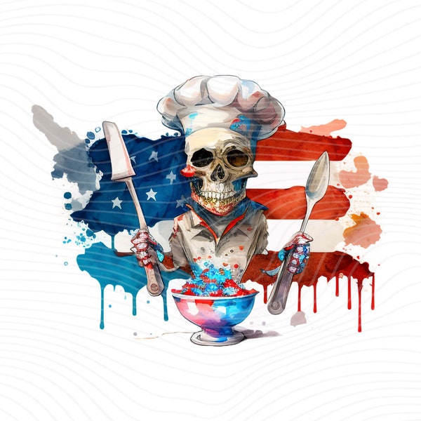 Skull Chef PNG, Skull Chef Clipart, Skull Chef Watercolor, Master Chef PNG - Digital Download