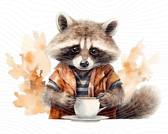 Raccoon Coffee PNG: Sublimation Design (Digital Download)