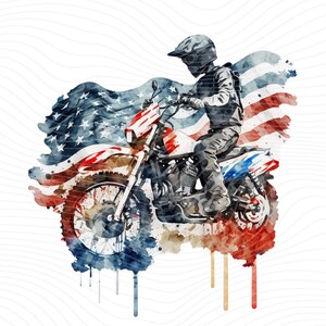 Watercolor Motorbike Flag Clipart: Patriotic PNG (Digital Download)