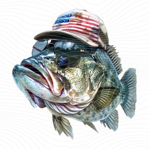 American Hat Bass Fish PNG: 4th of July Sublimation (Digital Download)
