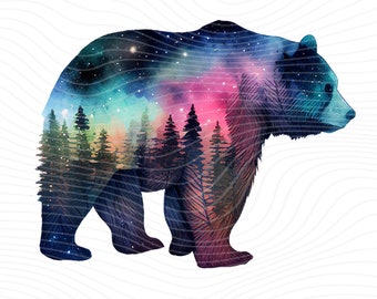 Galaxy Bear Clipart, Bear Watercolor, Celestial PNG, Mystical PNG, Bear PNG - Digital Download