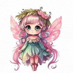 Fairy Cute Girl Clipart, Little Fairy Girl Watercolor, Fairy PNG - Digital Download