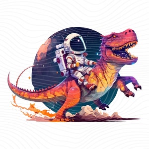 Astronauta montando T-Rex PNG, Astronauta PNG, Diseño de sublimación T-Rex - Descarga digital