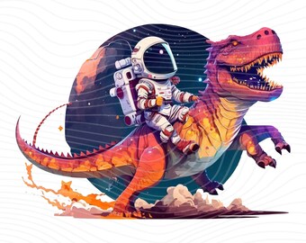 Astronaut rijden op T-Rex PNG: sublimatieontwerp (digitale download)