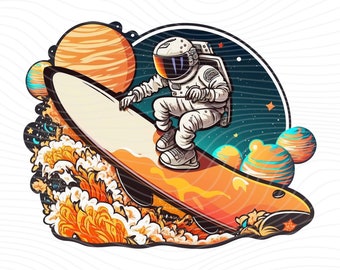 Astronaut Surfing PNG: Space Sublimation Design (Digital Download)
