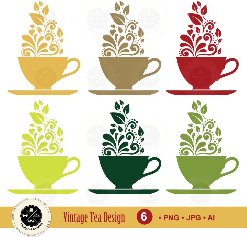 Vintage Tea Cup Vector Cliparttea logosilhouettes tea Etsy