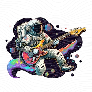 Astronauta tocando la guitarra PNG, Astronauta PNG, Diseño de sublimación de astronauta - Descarga digital