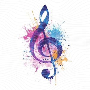 Watercolor Music Note PNG, Abstract Music Symbols png, Music Notation PNG, Treble Clef PNG  Sublimation Designs - Digital Download