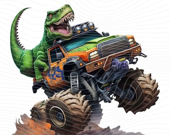 Monster Truck & T-Rex Dinosaur Clipart: Sublimation PNG (Digital Download)