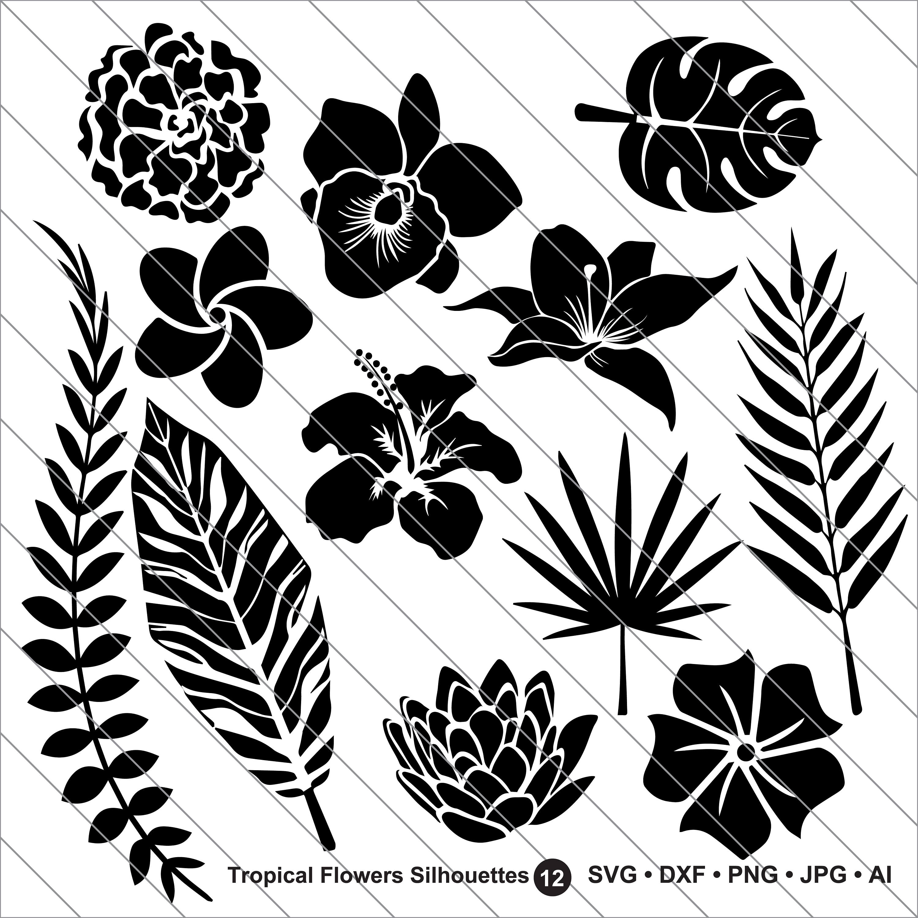 Download Flower Silhouettes SVG flower clipart flower svg Tropical | Etsy