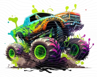 Colorful Monster Truck Clipart: PNG Sublimation Design (Digital Download)