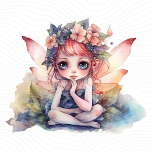 Fairy Cute Girl Clipart, Little Fairy Girl Watercolor, Fairy PNG - Digital Download