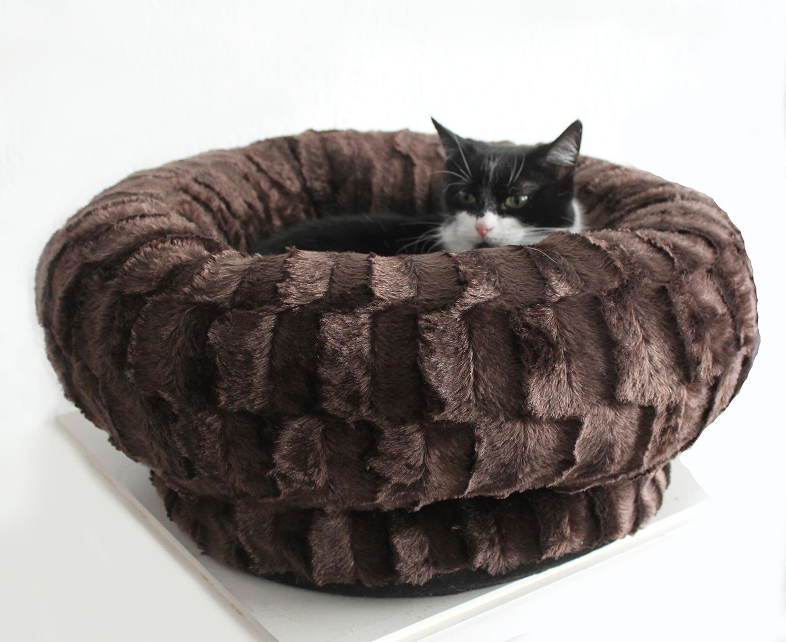 Brown Cat Bed Donut Faux Fur Pet Furniture Small Dog Bed Etsy