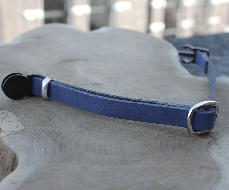 adjustable quick release Break Away Blue genuine leather cool cat collar with grey agate teardrop gemstone crystal charm personalized