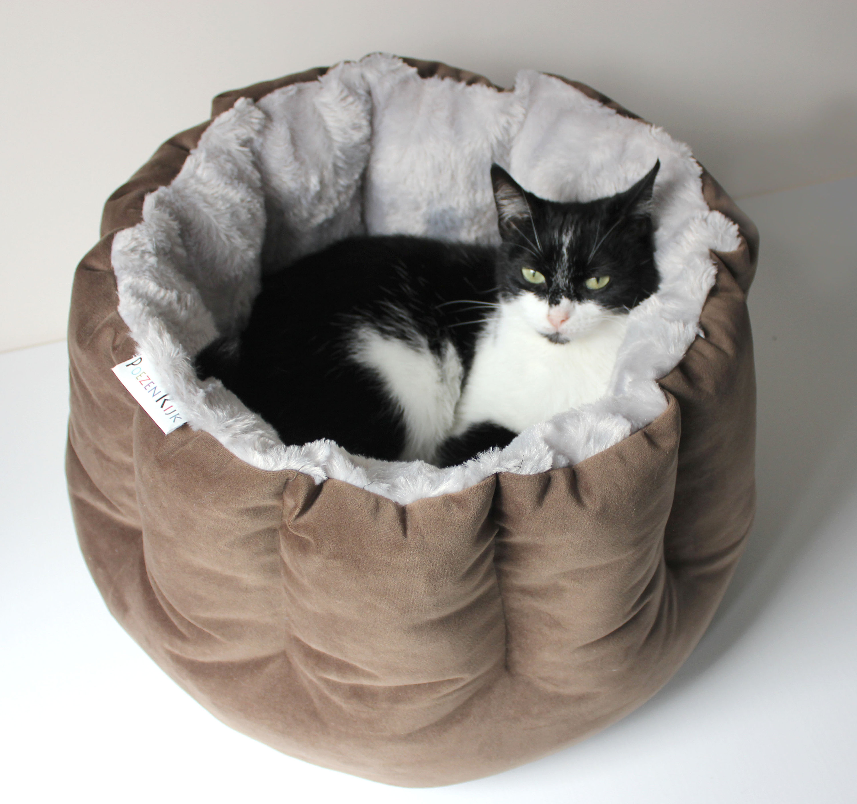 Cat furniture bed bruin grey faux fur luxury snuggle cat bed Etsy