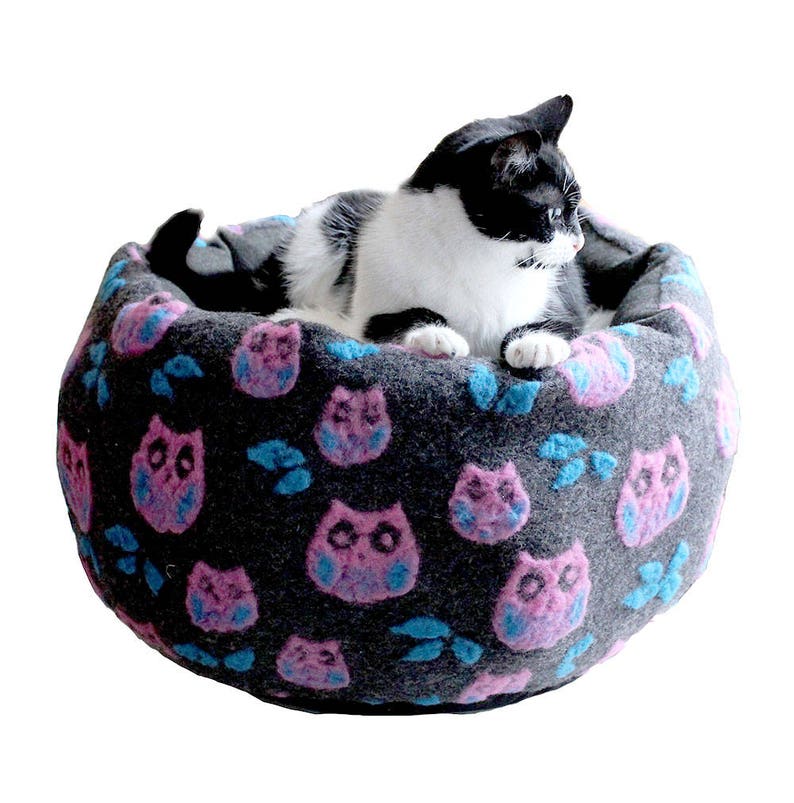 Wool Cat Bed Designer Unique Posh Cat Pouf Bed OWL Beds for Etsy