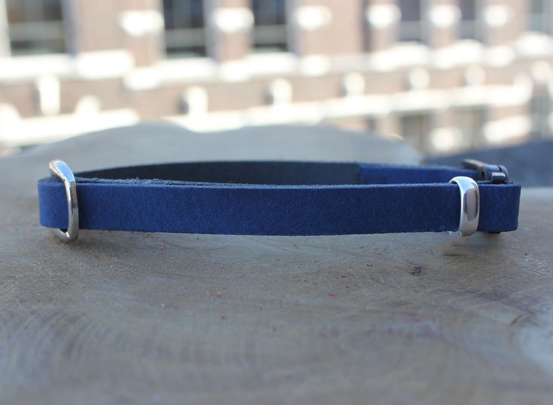 adjustable quick release Break Away Blue genuine leather cool cat collar with grey agate teardrop gemstone crystal charm personalized